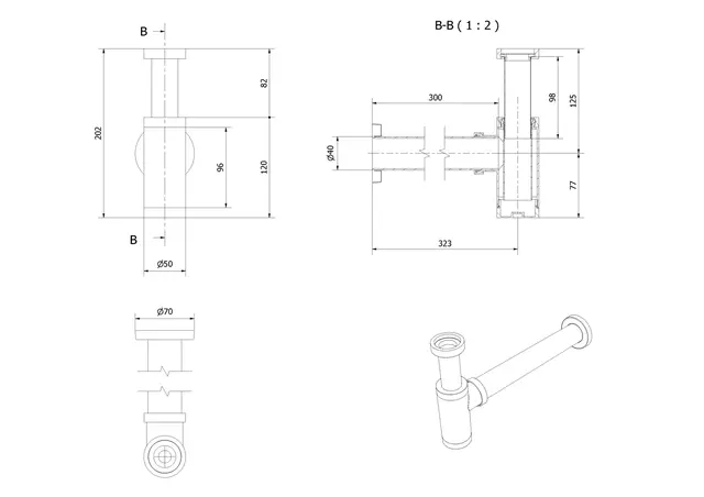 Vannlås servant universal 40mm G1 1/4 messing gull 