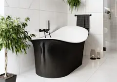 GROOS badekar med FELIX og TENGE hvitt badekar sort matt dusjsett