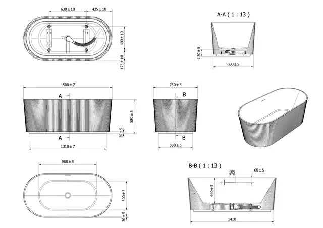 Badekar MORVIGA 150 150x75x58cm grønn matt 