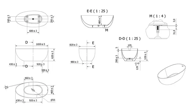 Badekar NØRHOLM 165 165x82x62cm hvit 