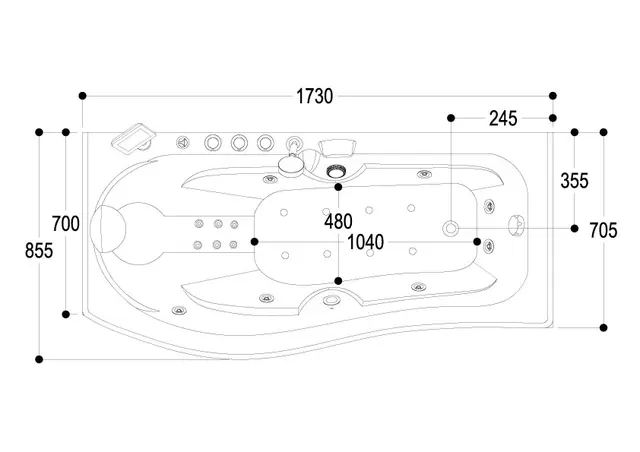 Massasjebad RAET standard 170 H 173x86x58cm høyre hvit 