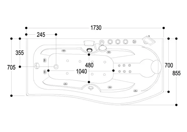Massasjebad RAET standard 170 V 173x86x58cm venstre hvit 