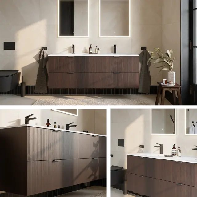 Servantskap rille MIE 120dbl 4S 120x46x57cm mørk eik servant x2 