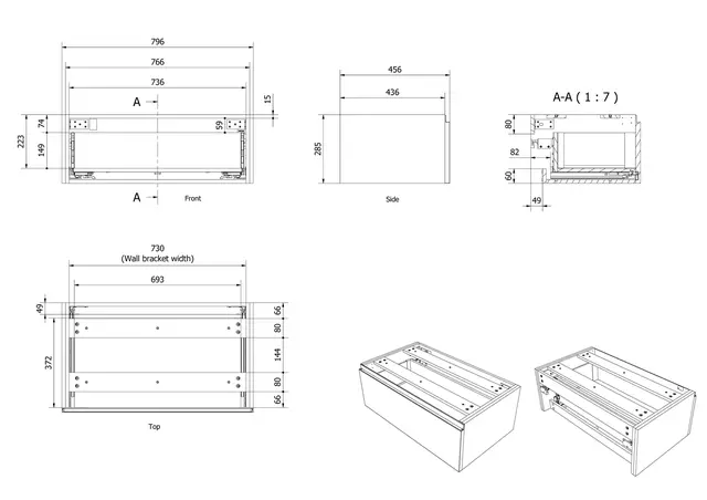 Sideskap slett MIE DEMI 80 80x46x29cm skandinavisk eik 