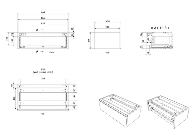 Sideskap slett MIE DEMI 90 90x46x29cm sort eik 