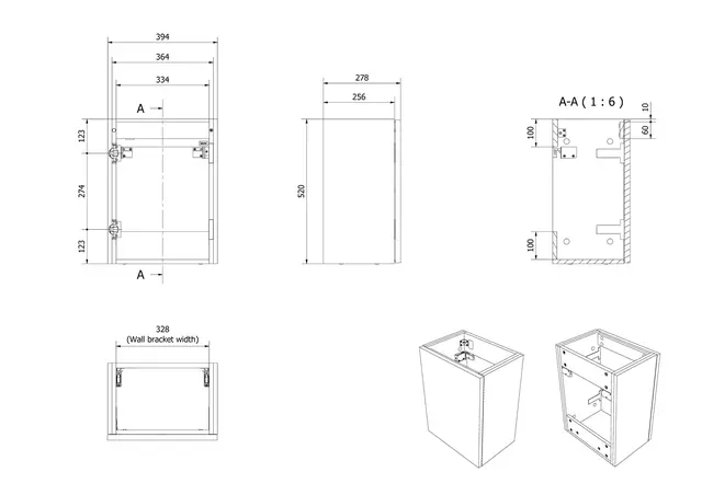 Servantskap slett MIE 40 40x28x52cm sort eik 