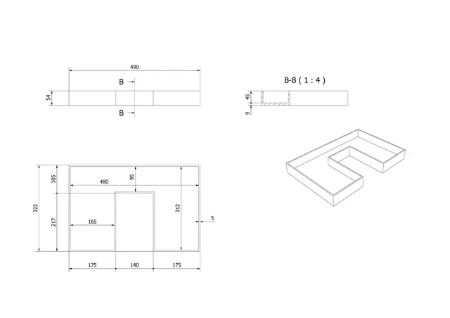 MIE skuffeinnredning senter 490mm Valnøtt 