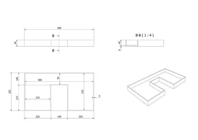 MIE skuffeinnredning senter 590mm Valnøtt 