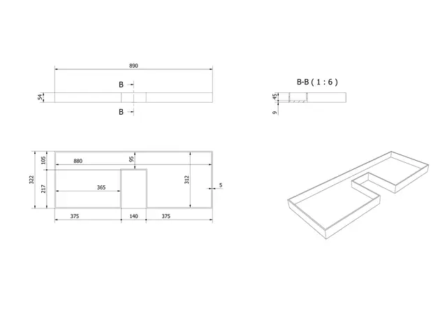 MIE skuffeinnredning senter 890mm Valnøtt 