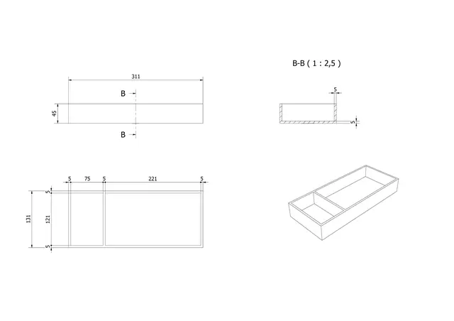 MIE skuffeinnredning innsats 131mm Valnøtt 
