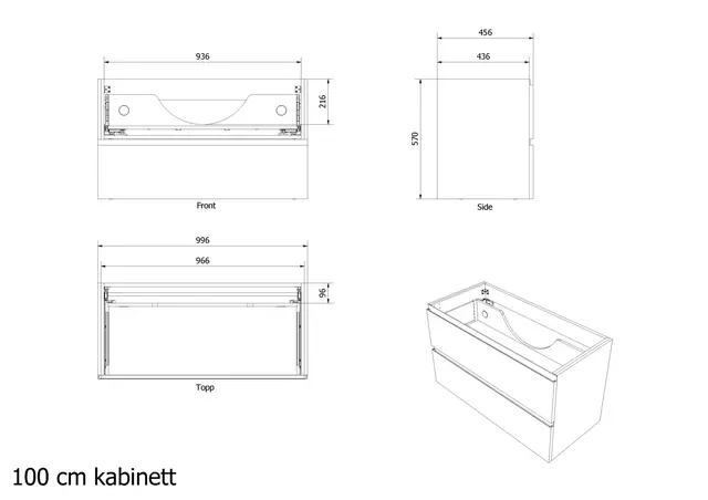 Servantskap fingergrep MIE 100 100x46x57cm sort eik pvc 