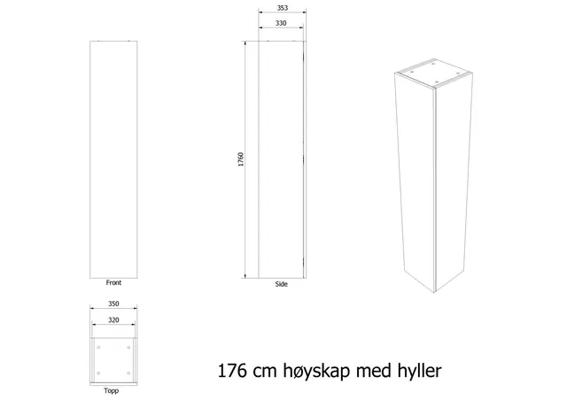 Høyskap slett MIE 176 176x35x35cm sort eik 