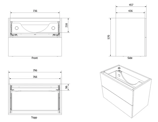 Servantskap slett MIE 80 80x46x57cm lys eik pvc 