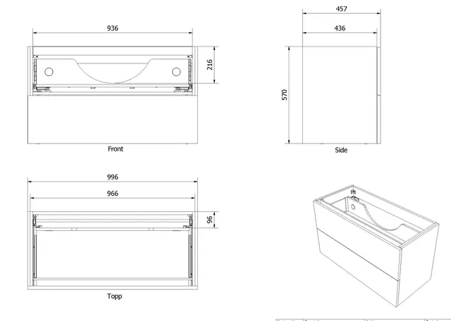 Servantskap slett MIE 100 100x46x57cm lys eik pvc 
