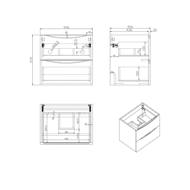 Servantskap ELI 60 med BEA servant 60x46x57cm hvit pvc hvit porselen 