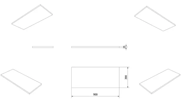 Benkeplate MDF 90 slim 90x39cm sort eik 