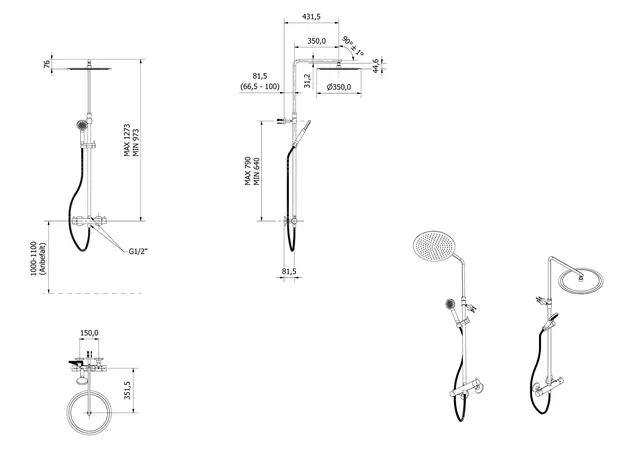 Rainshower rund HEDDA sort matt 