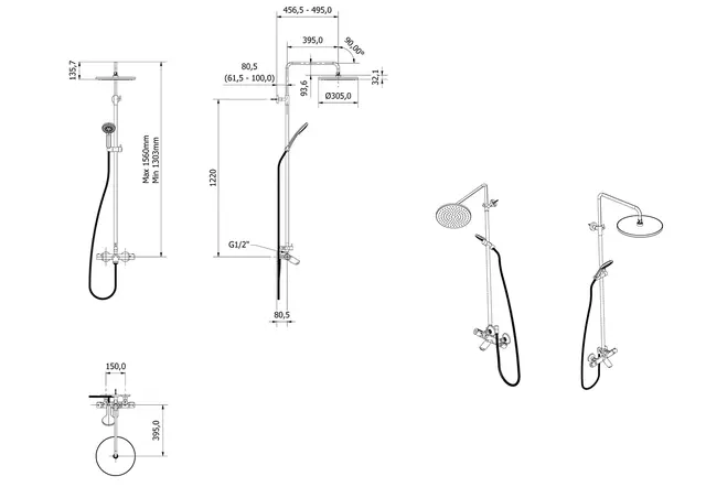 Rainshower rund badekar FALK krom 