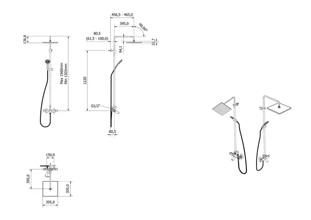 Rainshower rett badekar FALK sort matt 