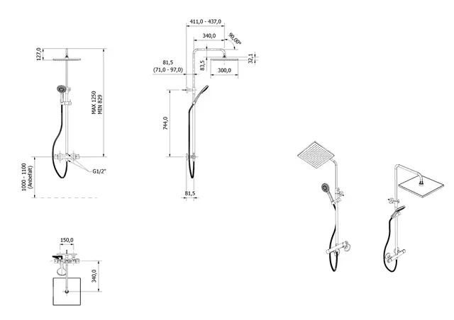 Rainshower rett VILDE sort matt 
