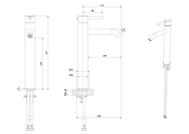 Servantbatteri VENI høyt gull 