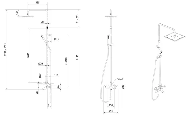 Rainshower rett badekar SKAGE II krom 