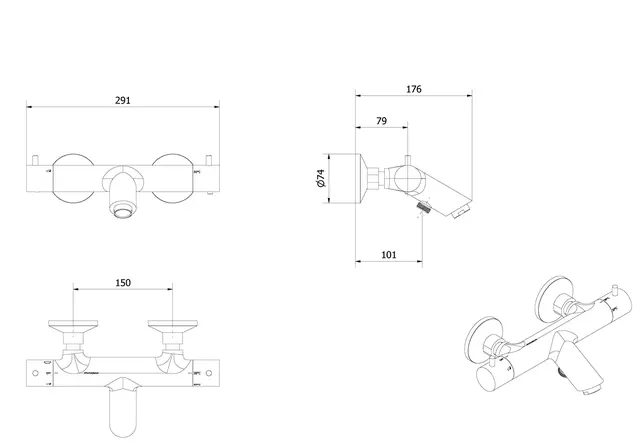 Badekarbatteri vegg TENGE II gull 