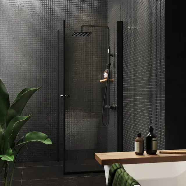 Dusjhjørne rett LIAM 90x90 90x90x195cm sort matt/klar 