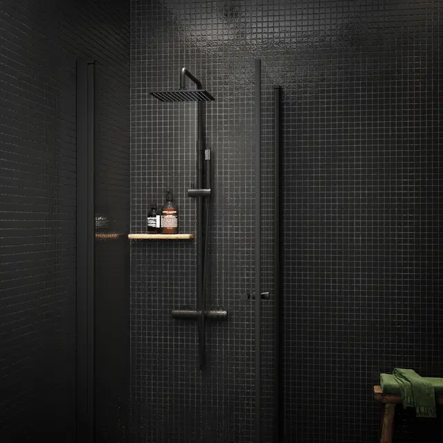 Dusjhjørne rett LIAM 90x90 90x90x195cm sort matt/klar 