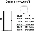 Veggprofil dusjdør MATS fast 193cm alu magnetlist sølv 
