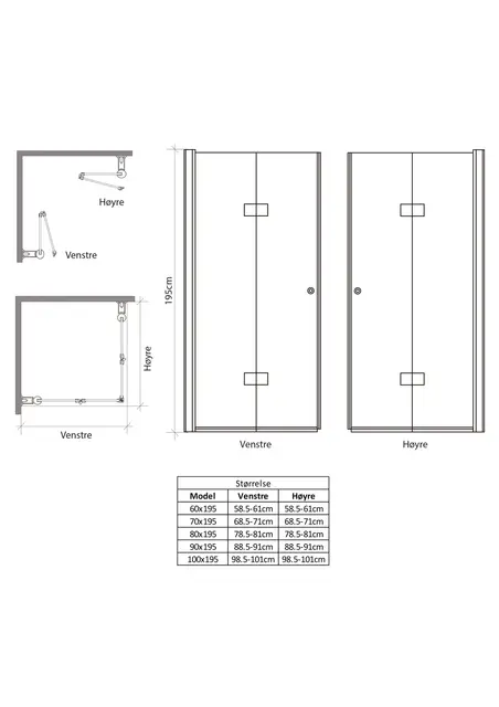 Dusjhjørne leddet MATS 70x70 70x70x195cm sølv/klar 