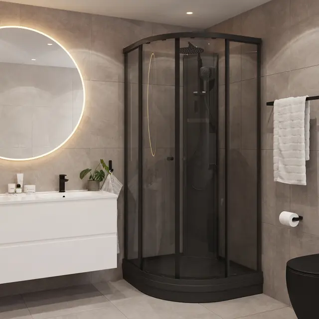 Dusjkabinett SOFIA pluss 100x100 100x100x210cm sort søyle sort/klar 