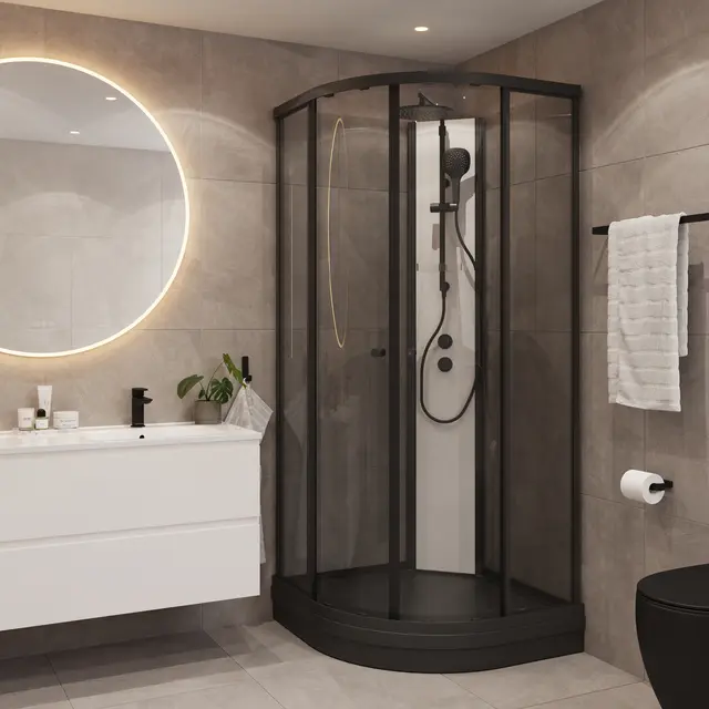 Dusjkabinett SOFIA pluss 100x100 100x100x210cm hvit søyle sort/klar 