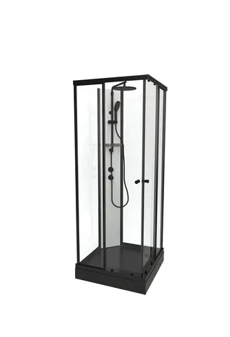 Dusjkabinett SOFIA rett pluss 90x90 90x90x210cm hvit søyle sort/klar