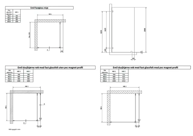 Glassfelt EMIL 90 90x200cm bronse glass børstet grå 