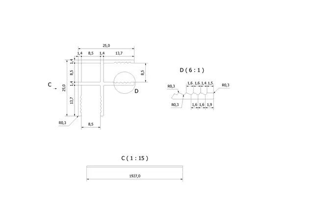 Hjørneprofil glassfelt LIAM 90° 192,7cm 6mm sort matt 