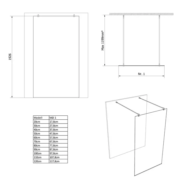 Glassfelt uten profil LIAM 50 50x192,5cm 