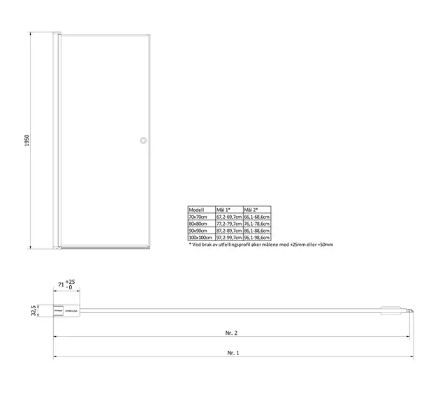 Dusjdør rett laminert LIAM 90 90x195cm sølv/klar 