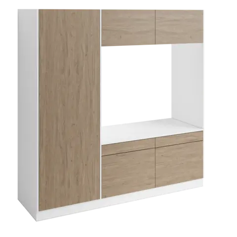 Høyskap og dobbel vaskemaskinmodul FAY Hvit matt / Skandinavisk Eik