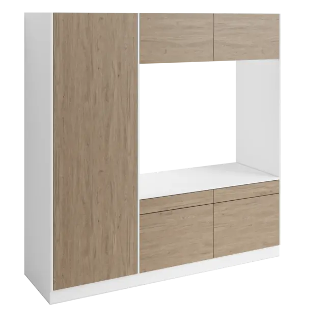 Høyskap og dobbel vaskemaskinmodul FAY Hvit matt / Skandinavisk Eik 