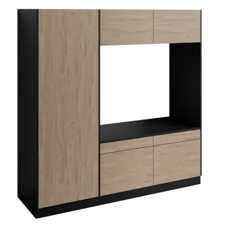 Høyskap og dobbel vaskemaskinmodul FAY Sort matt / Skandinavisk Eik