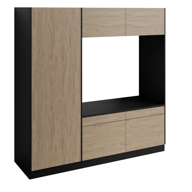 Høyskap og dobbel vaskemaskinmodul FAY Sort matt / Skandinavisk Eik 