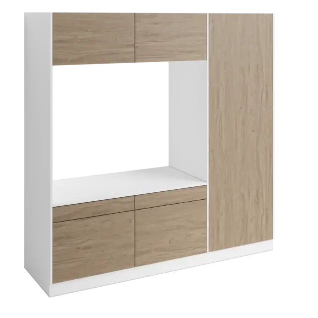 Høyskap og dobbel vaskemaskinmodul FAY Hvit matt / Skandinavisk Eik 