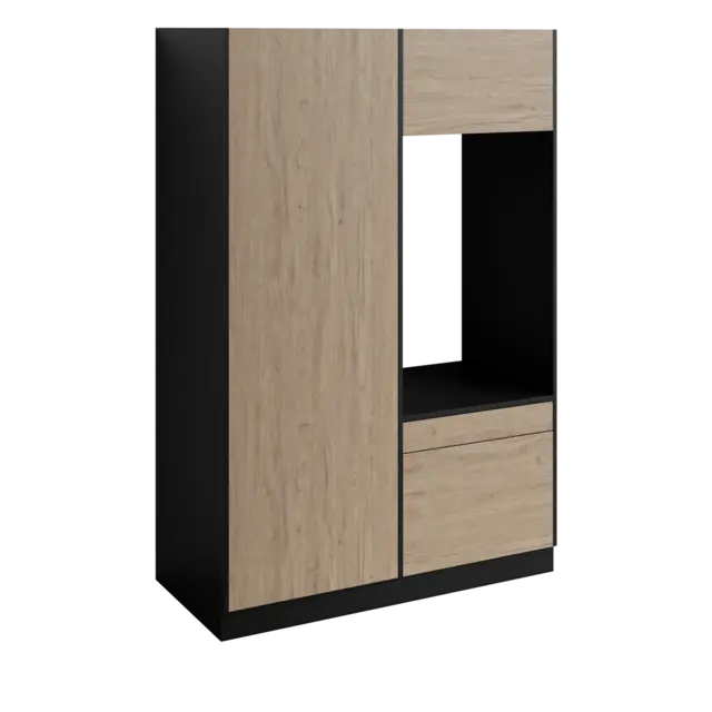 Høyskap og enkel vaskemaskinmodul FAY Sort matt / Skandinavisk Eik 