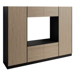 Høyskap x2 og dbl vaskemaskinmodul FAY Sort matt / Skandinavisk Eik