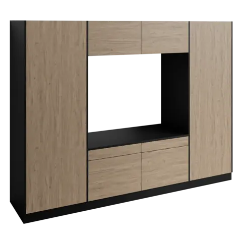 Høyskap x2 og dbl vaskemaskinmodul FAY Sort matt / Skandinavisk Eik