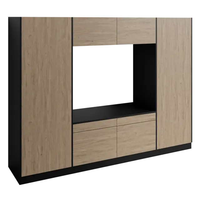 Høyskap x2 og dbl vaskemaskinmodul FAY Sort matt / Skandinavisk Eik 