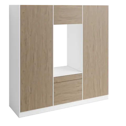 Høyskap x2 og enkel vaskemaskinmodul FAY Hvit matt / Skandinavisk Eik