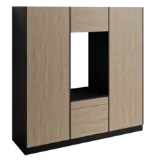 Høyskap x2 og enkel vaskemaskinmodul FAY Sort matt / Skandinavisk Eik