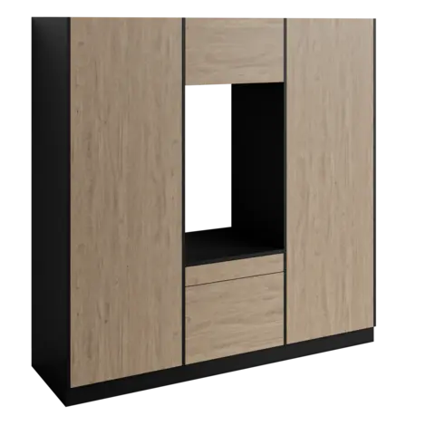 Høyskap x2 og enkel vaskemaskinmodul FAY Sort matt / Skandinavisk Eik